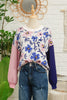 Khaki Floral Panel Colorblock Sleeve Patchwork Sweater