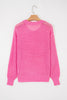 Sachet Pink Sweet Bow Decor Hollow Out Knitted Drop Shoulder Sweater