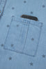 Beau Blue Star Allover Print Double Chest Pocket Short Sleeve Denim Shirt