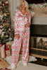White Christmas Pattern Print Shirt Style Long 2pcs Pajama Set