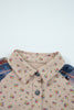 Ashleigh Blue Boho Floral Plaid Patchwork Distressed Detail Ruffled Sleeve Waffle Knit Shacket