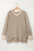 Khaki Stripe Textured Dolman Sleeve High Low Plus Size Top