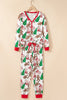 White Christmas Pattern Button V Neck Pullover Drawstring Pants 2pcs Lounge Set