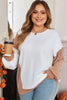 White Cable Texture Ribbed Color Block Plus Size Knit Top