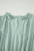 Clearly Aqua Solid Color V Neck Short Puff Sleeve High Waist Tiered Maxi Dress