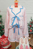 Pink Bow Tie Front Christmas Nutcracker Long Sleeve Shirt Shorts Pajama Set