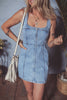 Beau Blue Seamed Zipper Square Neck Sleeveless Denim Mini Dress