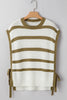 Khaki Stripe Tie Open Side Sweater Knitted Top
