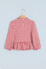 Green 3/4 Sleeve Shirred Plaid Peplum Top