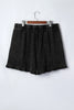 Black Mineral Wash Elastic Waist Drawstring Ruffle Hem Plus Shorts