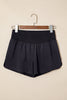 Black Solid Color Ribbed Patchwork High Waist Athletic Shorts