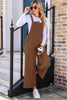 Brown Solid Color Corduroy Wide Leg Bib Overalls