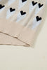 Parchment Geometric Heart Print Ribbed Trim Loose Sweater