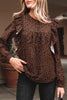 Brown Leopard Print Ruffled Puff Sleeve Blouse