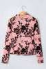 Gossamer Pink Retro Floral Print Mesh Long Sleeve Pullover Blouse
