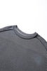 Black Twist Ribbed Exposed Seam Detail Long Sleeve Loose Top
