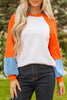 Light Grey Color Block Raglan Sleeve Contrast Stitching Loose Fit Top