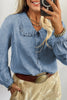 Beau Blue Ruffled Peter Pan Collar Western Denim Shirt