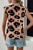 Khaki Leopard Crew Neck Cap Sleeve Casual Tee