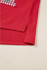 Fiery Red Plaid Frayed Double Christmas Tree Patched Drop Shoulder Sweatshirt