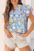 Sky Blue Flutter Sleeve V Neck Floral Top