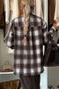 Dark Brown Flanel Plaid Single Chest Pocket Boyfriend Shacket