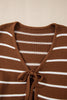 Chestnut Tie Front Striped Knit V Neck Cardigan Sweater