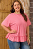 Peach Blossom Solid Color Raw Seam Detail Ruffle Hem Plus Size T Shirt