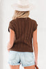 Dark Brown Cable Texture Crew Neck Short Sleeve Sweater Top