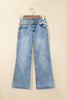 Beau Blue Acid Wash Pocket Detail Flare Jeans