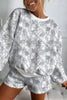 Brown Abstract Woodland Camo Print Baggy Pullover Drawstring Shorts Set