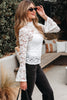 White Lace Crochet Bell Sleeve Mock Neck Blouse