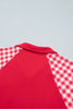 Racing Red Patchwork Plaid Pocket Quarter Zip Sweatshirt