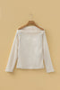 Beige Solid Color Waffle Knit Asymmetric Neck Long Sleeve Top