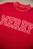 Tomato Red Polka Dot Letter Print Contrast Trim Mock Neck Sweatshirt