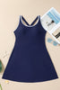 Navy Blue Contrast Edge Ruffled High Waist One Piece Swim Dress