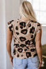 Khaki Leopard Crew Neck Cap Sleeve Casual Tee