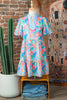 Multicolour Floral Print Contrast Scallop Striped Trim V Neck Dress