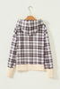 Chicory Coffee Plaid Patchwork Side Slit Hoodie