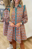 Orange Boho Floral Contrast Collared Shirt Mini Dress