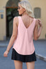 Light Pink Eyelet Knit Patterned Loose V Neck Tank Top