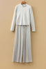 Light Grey Long Sleeve High Neck Slim Top Smocked Waist Central Seam Pants Set