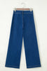 Sail Blue Hardware Decor Patched Pockets Wide Leg Denim Pants
