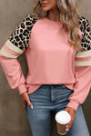 Black Leopard Print Colorblock Raglan Sleeve Sweatshirt