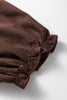Coffee Plus Size Frilled Trim V Neck Puff Sleeve Textured Mini Dress