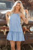 Beau Blue Bow Detail Spaghetti Straps Ruffle Hem Denim Short Dress