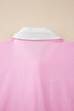 Pink Hollow-out Floral Contrast Patchwork Short Sleeve Button Up Shirt