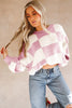 Fiery Red Checkered Bishop Sleeve Sweater