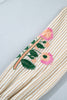 Khaki Stripe V Neck Floral Embroidered Long Sleeve Blouse