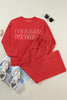 Racing Red MERRY Corded Long Sleeve Top and Pockets Pants Set
